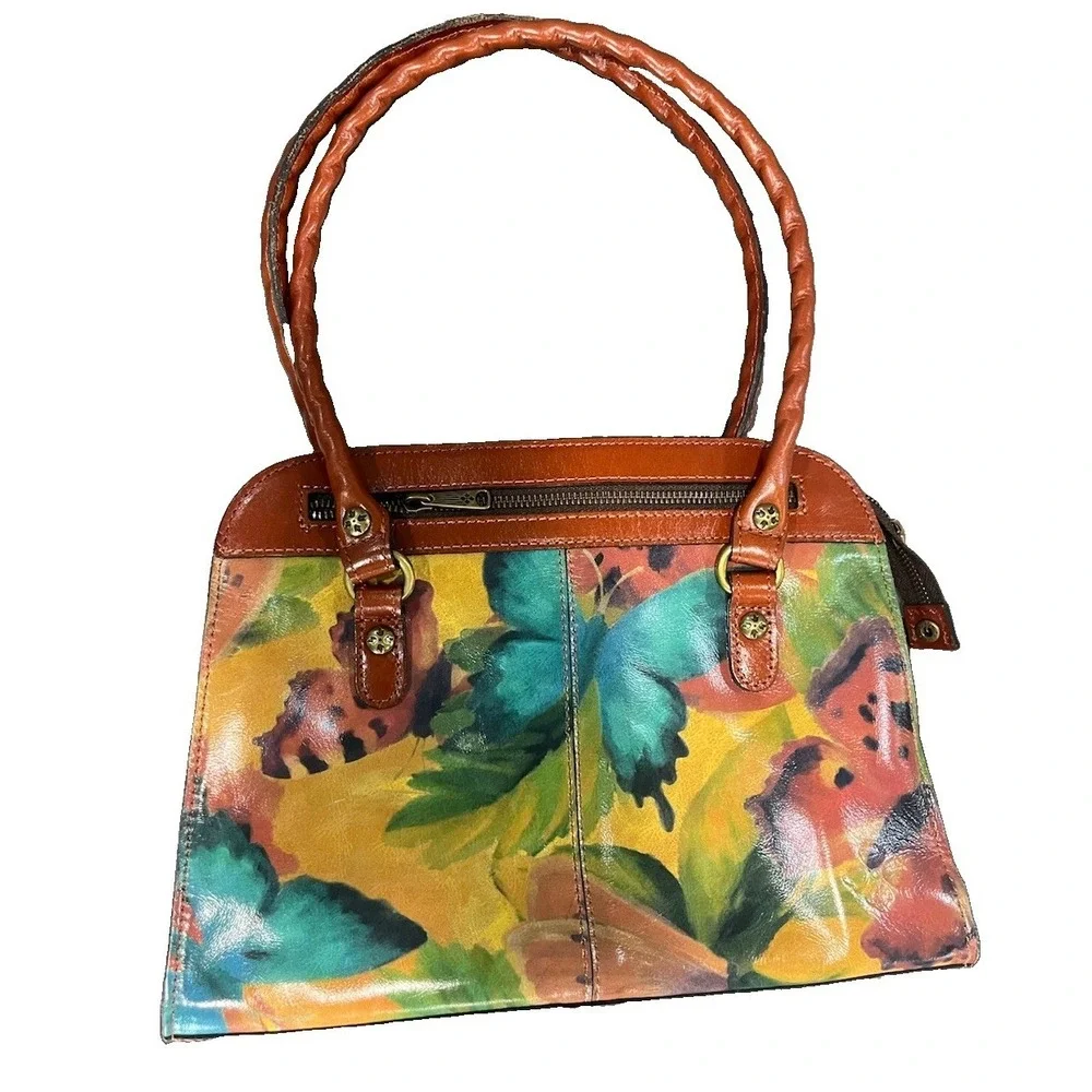 Patricia Nash Leather Calvi Satchel In Watercolor Butterfly Print Boho